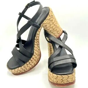 NEW Free People Fahn Jute Black Platform Block Heel High Sandal 11